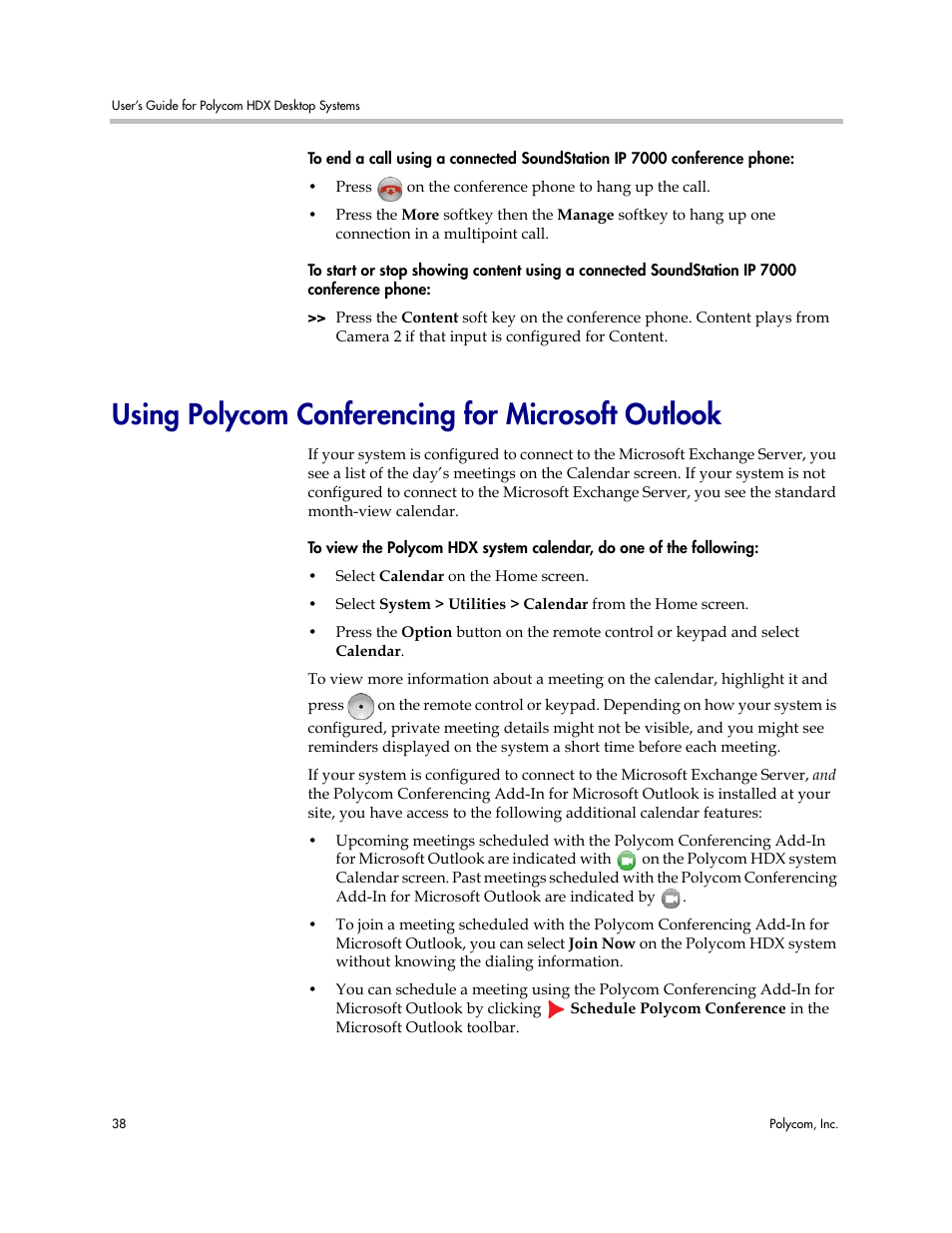 Using polycom conferencing for microsoft outlook, Using polycom, Conferencing for microsoft outlook | Polycom 3725-26470-004/A User Manual | Page 42 / 49