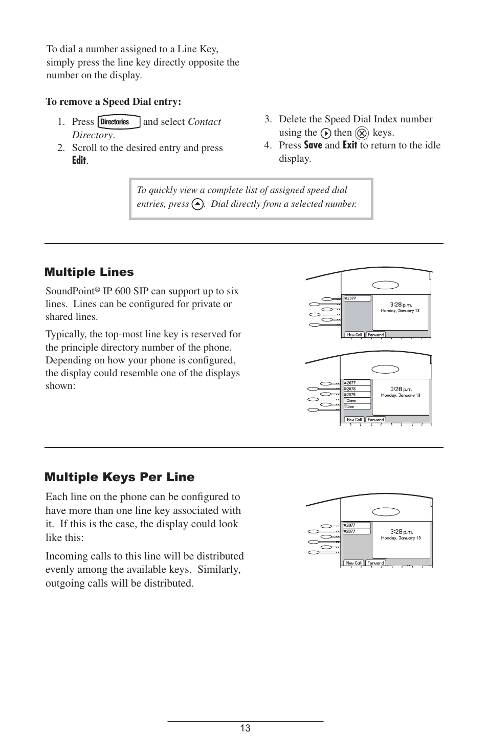 Multiple lines, Multiple keys per line, Then | Soundpoint, Dial directly from a selected number | Polycom SOUNDPOINT IP 600 SIP 1.6.X User Manual | Page 16 / 29