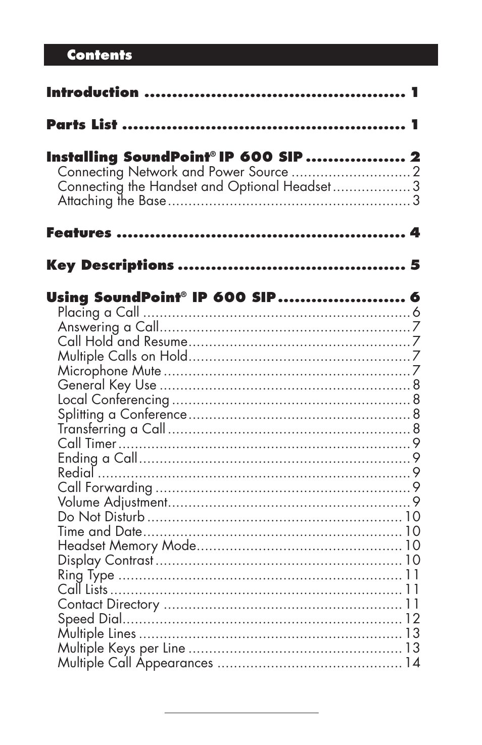 Polycom SOUNDPOINT IP 600 SIP 1.6.X User Manual | Page 2 / 29