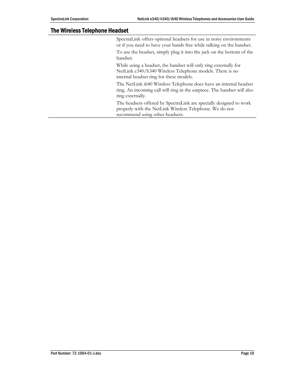 The wireless telephone headset | Polycom SpectraLink NetLink DCX100 User Manual | Page 10 / 50