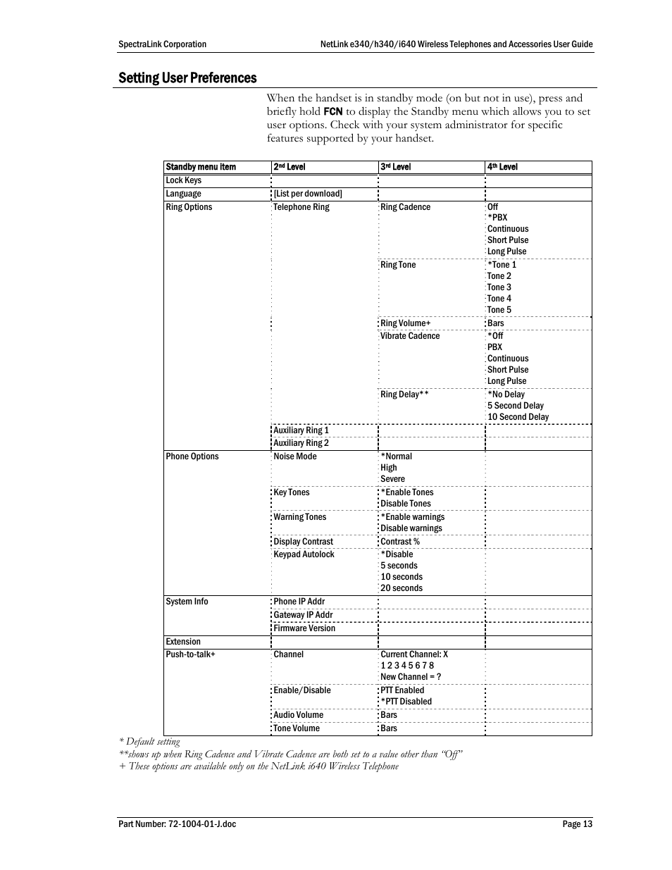 Setting user preferences | Polycom SpectraLink NetLink DCX100 User Manual | Page 13 / 50
