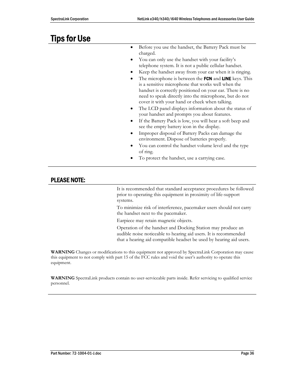 Tips for use, Please note | Polycom SpectraLink NetLink DCX100 User Manual | Page 36 / 50