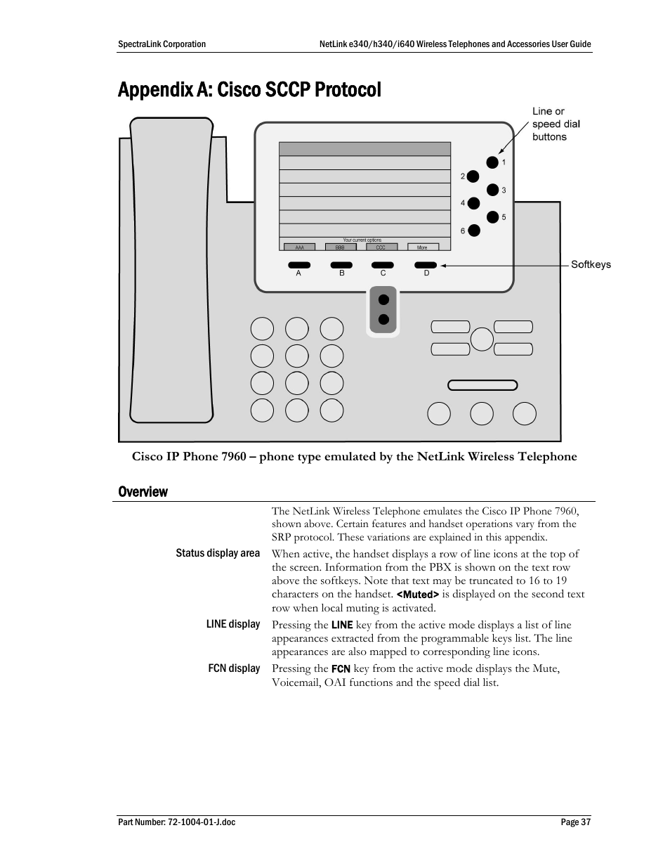 Appendix a: cisco sccp protocol, Overview | Polycom SpectraLink NetLink DCX100 User Manual | Page 37 / 50