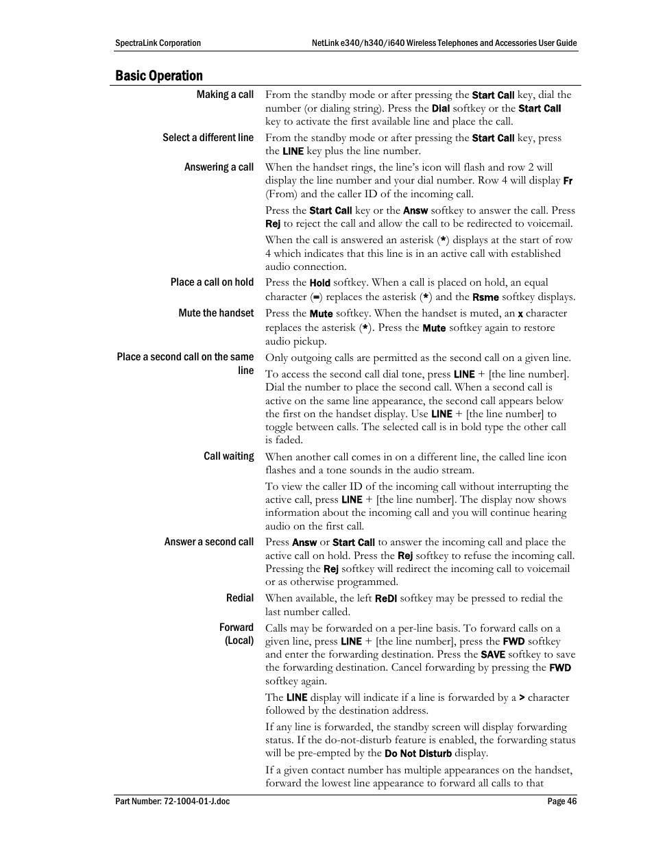 Basic operation | Polycom SpectraLink NetLink DCX100 User Manual | Page 46 / 50