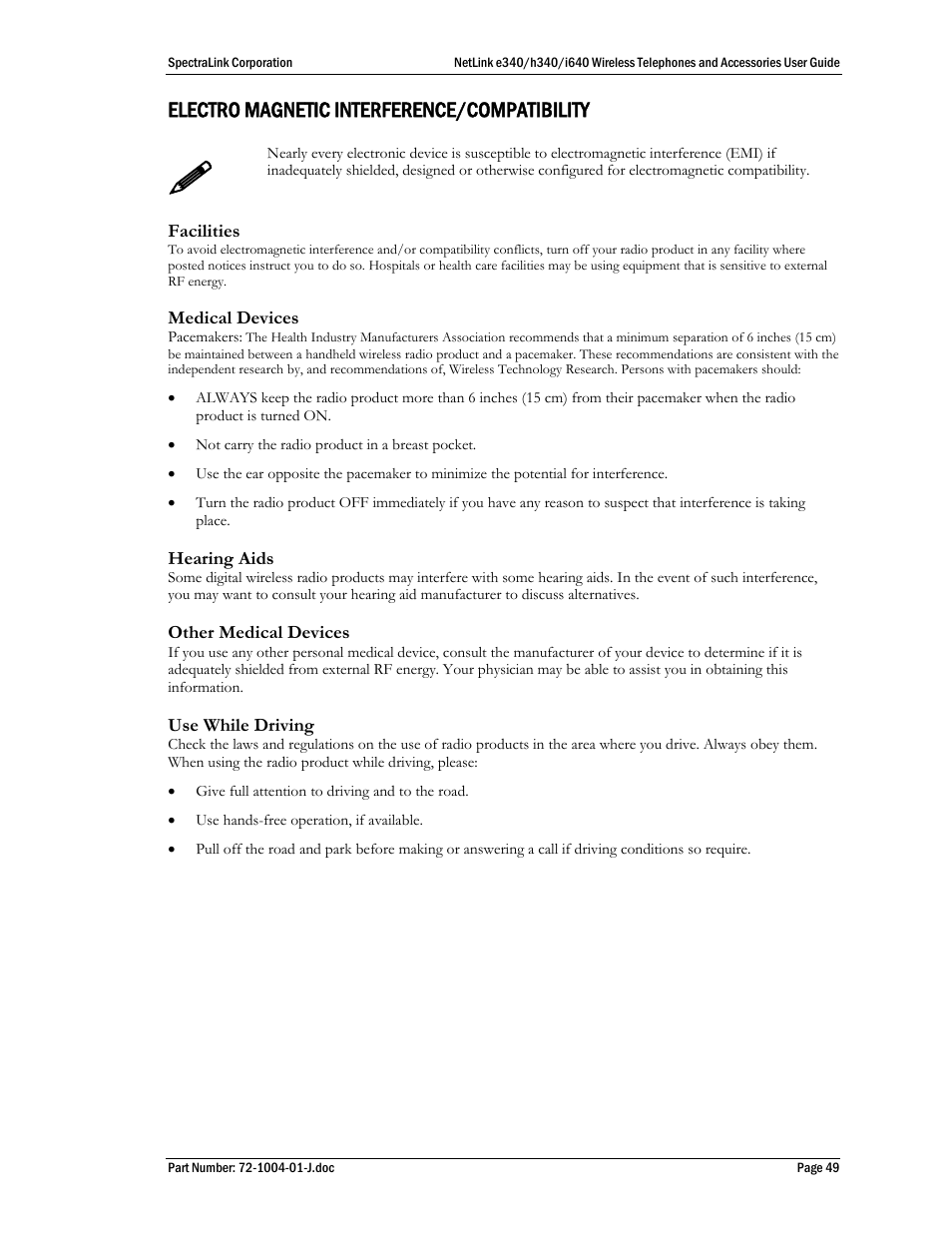 Electro magnetic interference/compatibility | Polycom SpectraLink NetLink DCX100 User Manual | Page 49 / 50