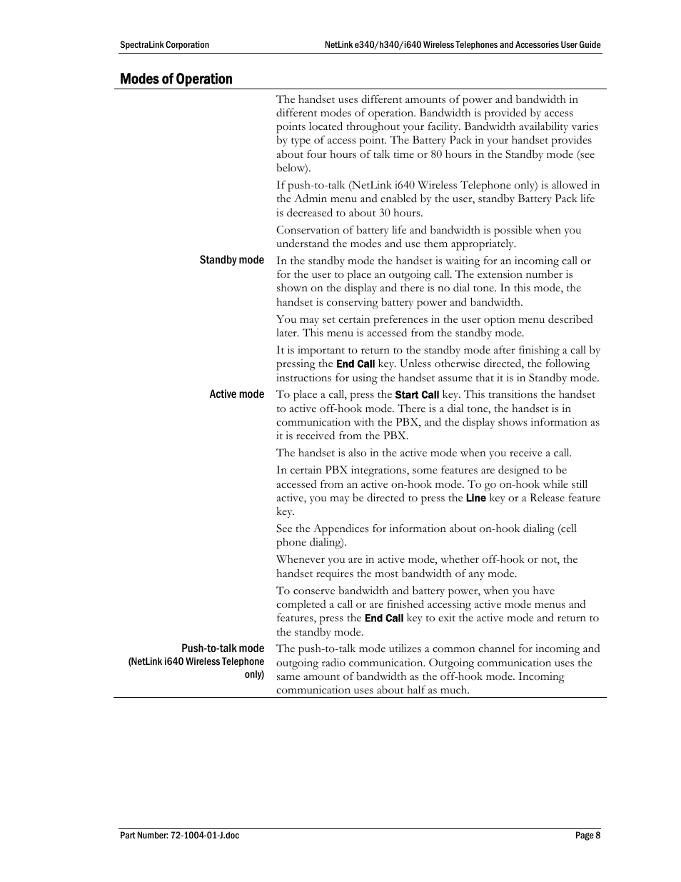 Modes of operation | Polycom SpectraLink NetLink DCX100 User Manual | Page 8 / 50