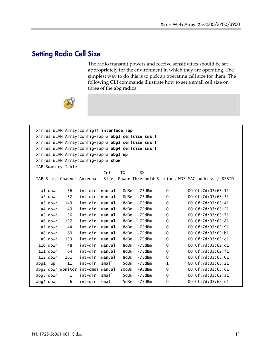 Setting radio cell size | Polycom XS-3900 User Manual | Page 11 / 19