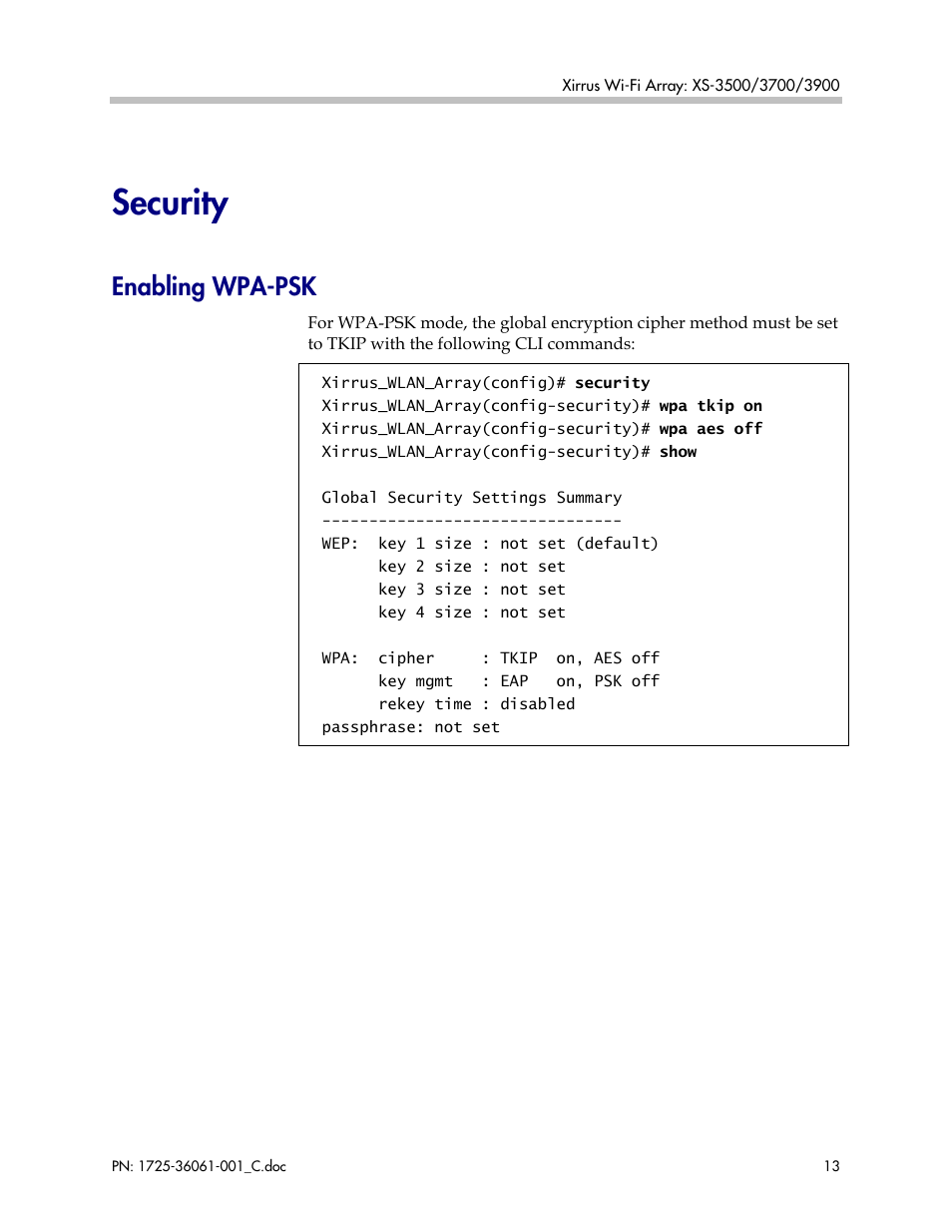 Security, Enabling wpa-psk | Polycom XS-3900 User Manual | Page 13 / 19