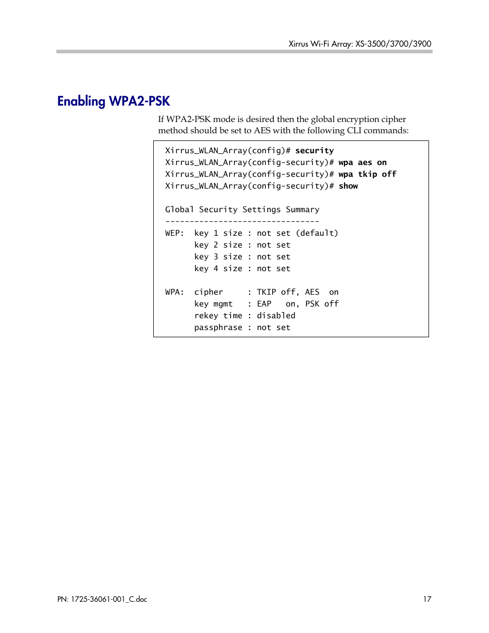 Enabling wpa2-psk | Polycom XS-3900 User Manual | Page 17 / 19