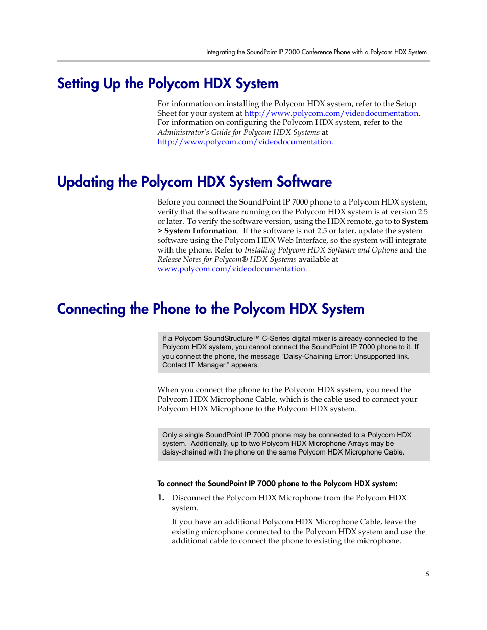 Setting up the polycom hdx system, Updating the polycom hdx system software, Connecting the phone to the polycom hdx system | Setting up the polycom hdx, System, Fer to, Connecting the, Phone to the polycom hdx system | Polycom IP 7000 User Manual | Page 11 / 32