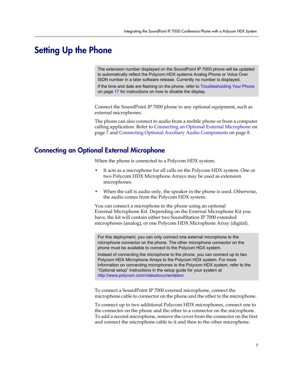 Setting up the phone, Connecting an optional external microphone, R to | Polycom IP 7000 User Manual | Page 13 / 32