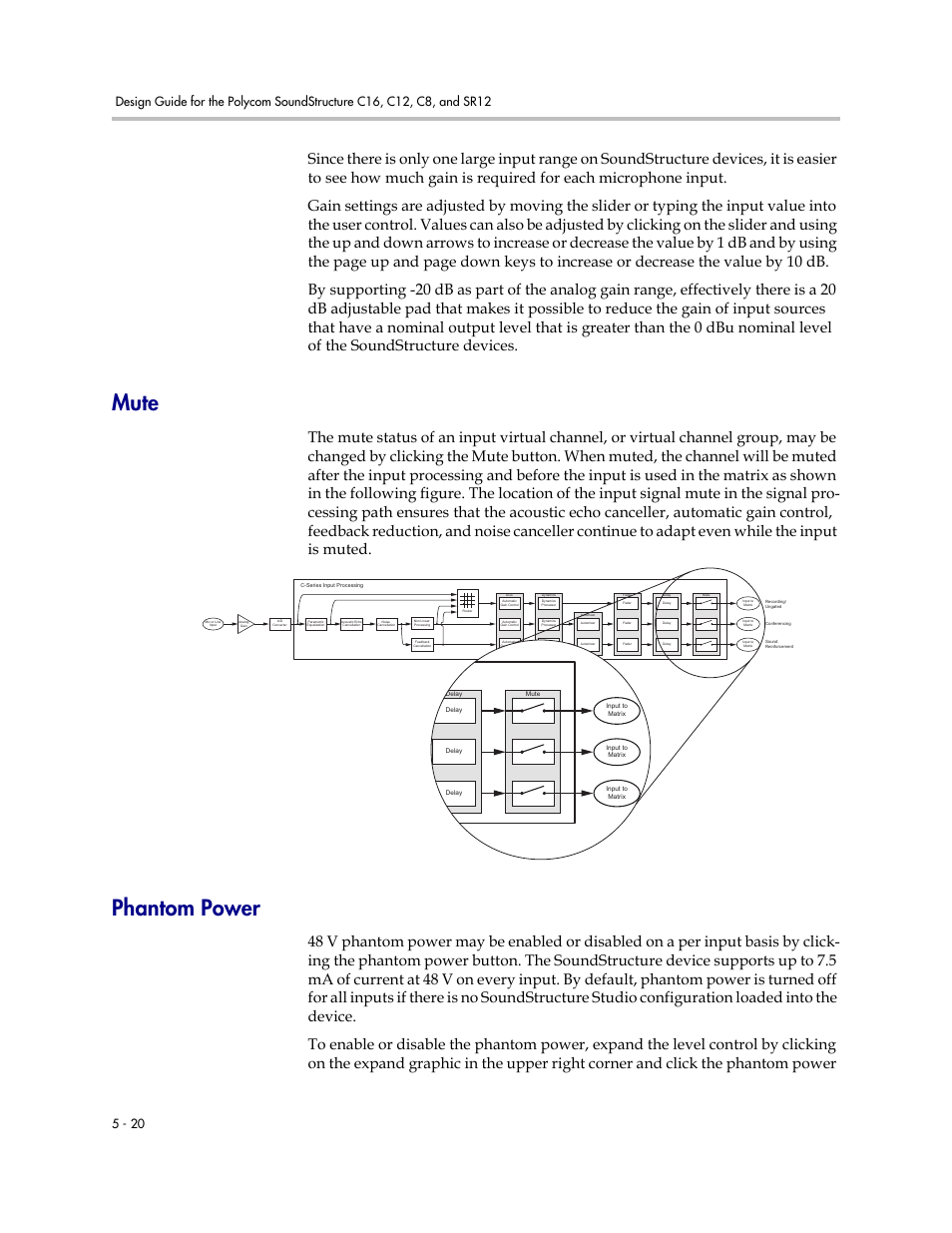 Mute, Phantom power, Mute –20 phantom power –20 | Polycom C16 User Manual | Page 100 / 492