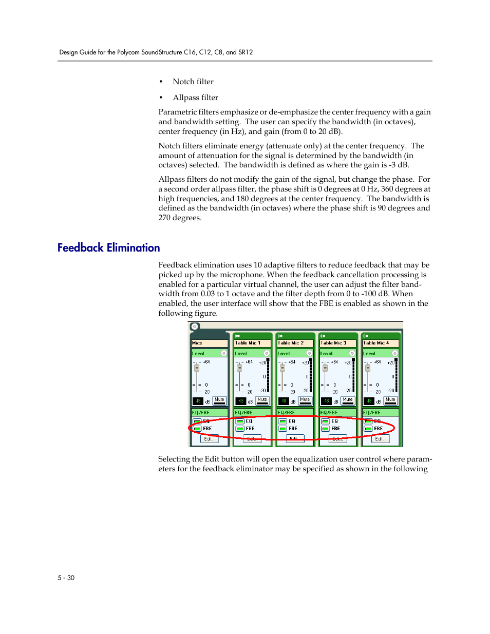 Feedback elimination, Feedback elimination –30 | Polycom C16 User Manual | Page 110 / 492