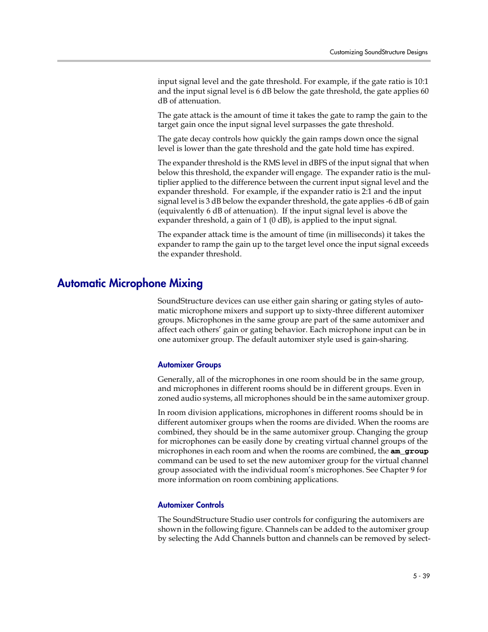 Automatic microphone mixing, Automixer groups, Automixer controls | Automatic microphone mixing –39 | Polycom C16 User Manual | Page 119 / 492