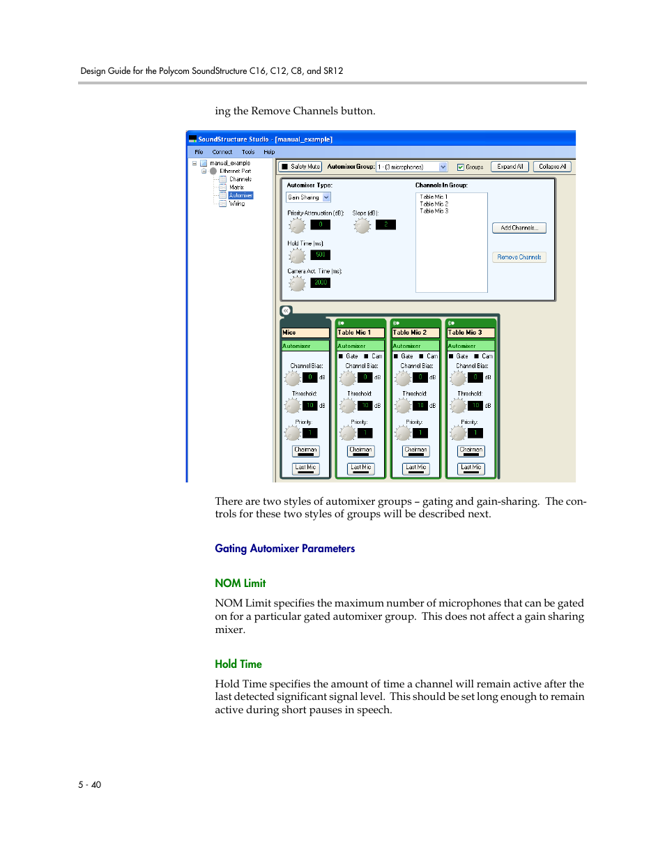 Gating automixer parameters | Polycom C16 User Manual | Page 120 / 492