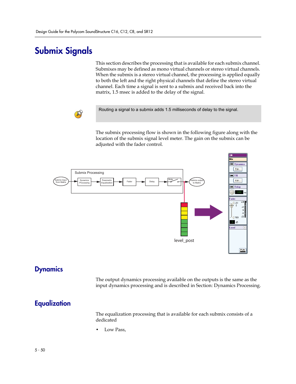 Submix signals, Dynamics, Equalization | Submix signals –50, Dynamics –50 equalization –50 | Polycom C16 User Manual | Page 130 / 492