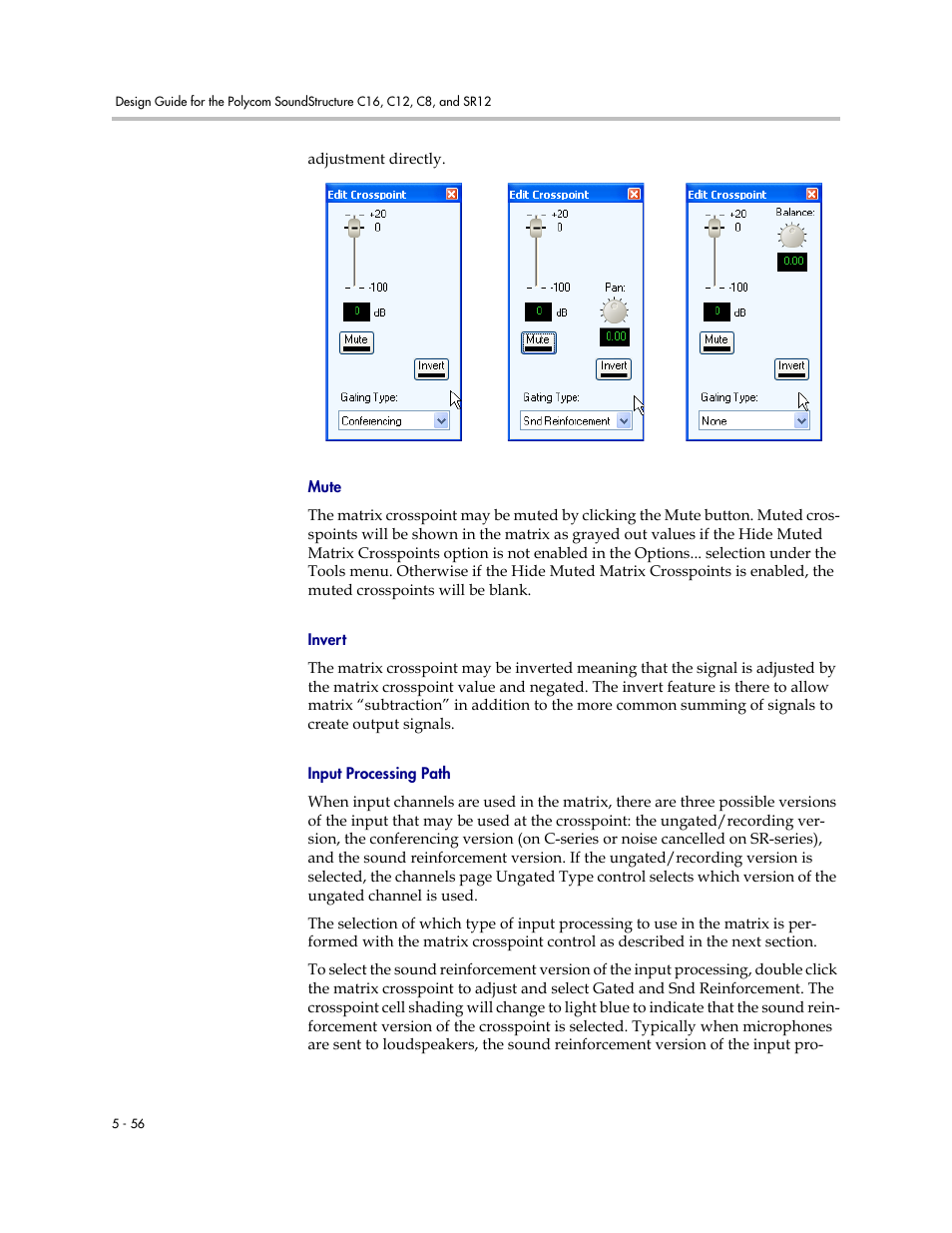 Mute, Invert, Input processing path | Polycom C16 User Manual | Page 136 / 492