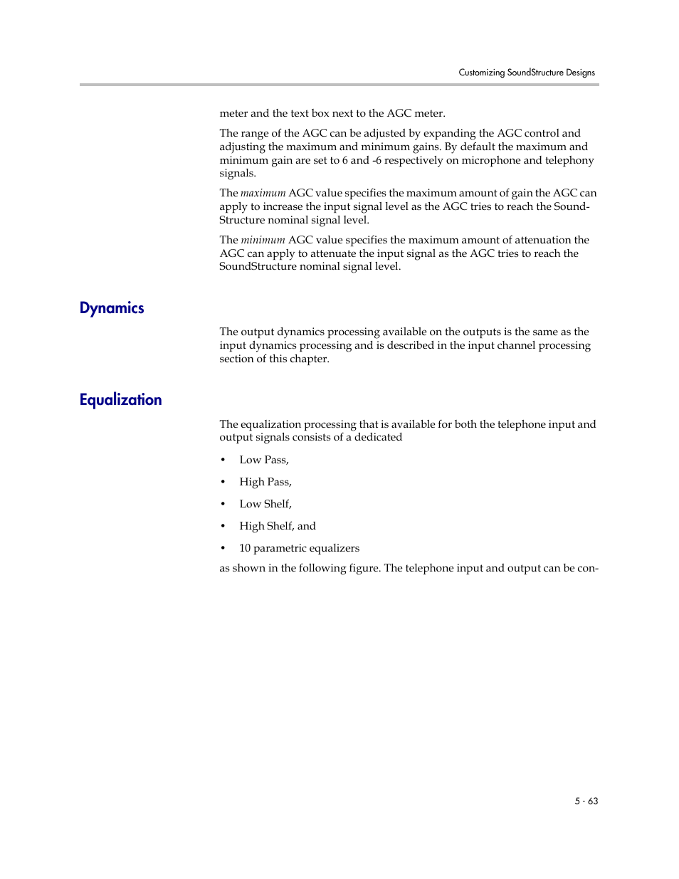 Dynamics, Equalization, Dynamics –63 equalization –63 | Polycom C16 User Manual | Page 143 / 492