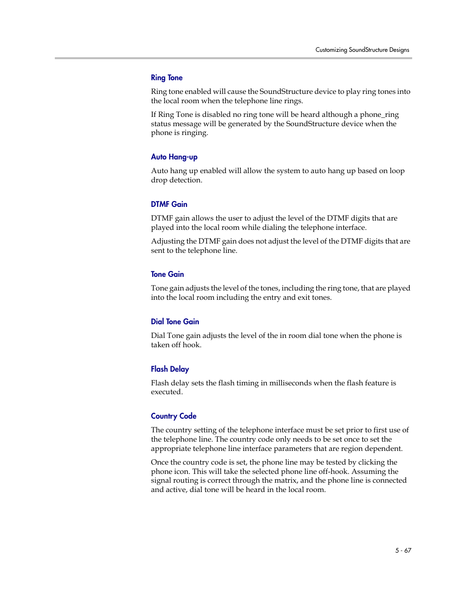 Ring tone, Auto hang-up, Dtmf gain | Tone gain, Dial tone gain, Flash delay, Country code | Polycom C16 User Manual | Page 147 / 492