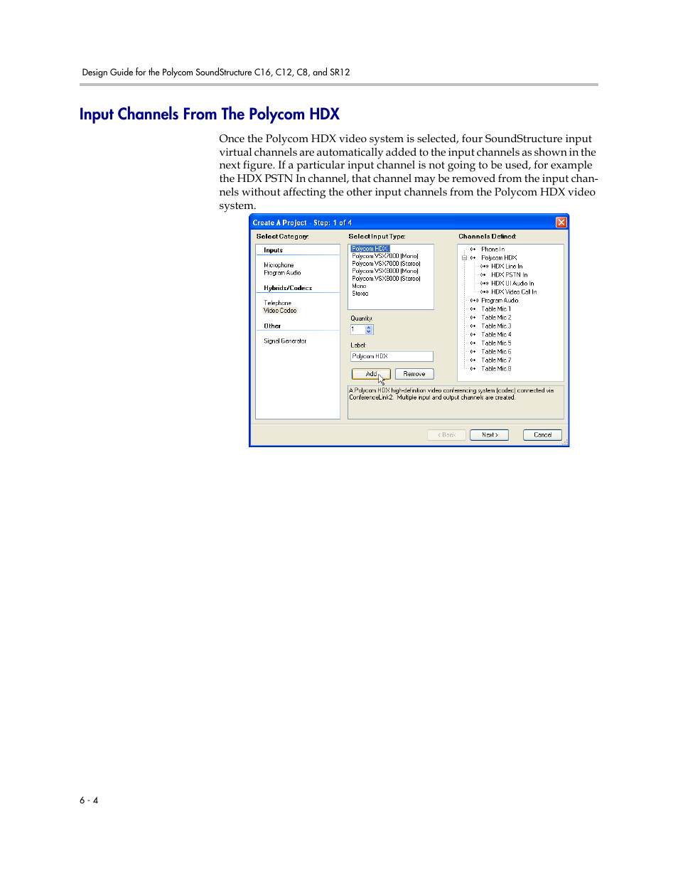 Input channels from the polycom hdx, Input channels from the polycom hdx –4 | Polycom C16 User Manual | Page 152 / 492