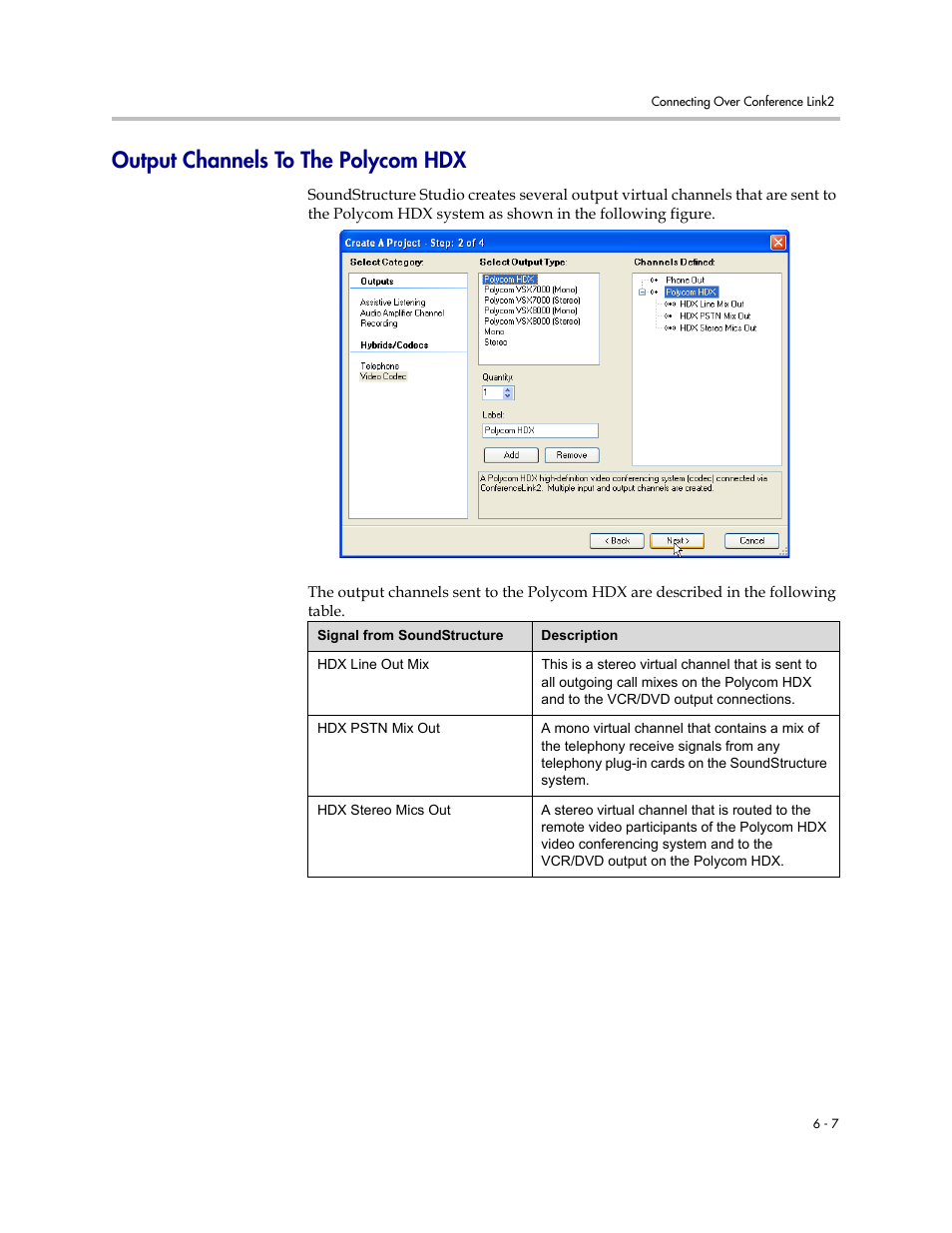 Output channels to the polycom hdx, Output channels to the polycom hdx –7 | Polycom C16 User Manual | Page 155 / 492