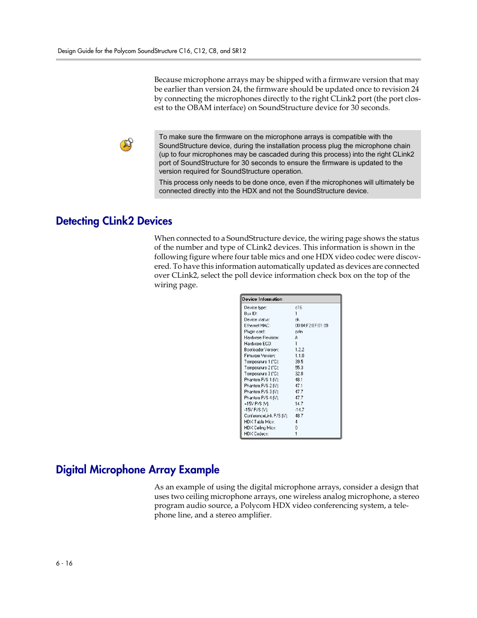 Detecting clink2 devices, Digital microphone array example | Polycom C16 User Manual | Page 164 / 492