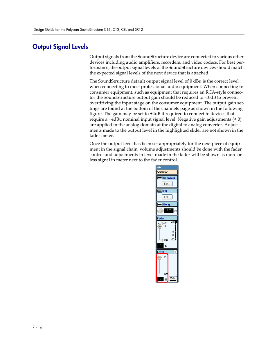 Output signal levels, Output signal levels –16 | Polycom C16 User Manual | Page 192 / 492