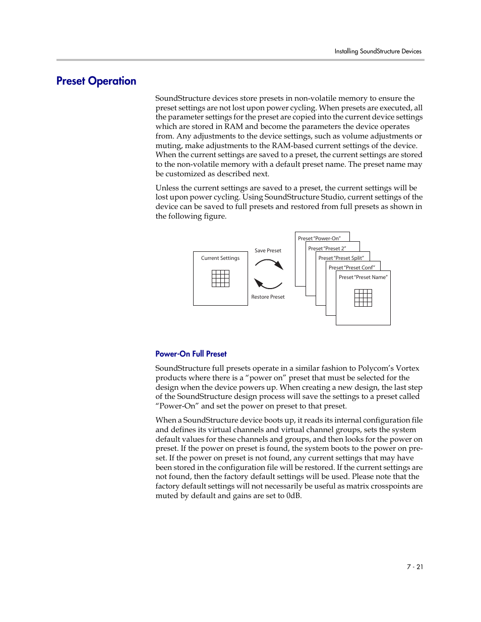 Preset operation, Power-on full preset, Preset operation –21 | Polycom C16 User Manual | Page 197 / 492