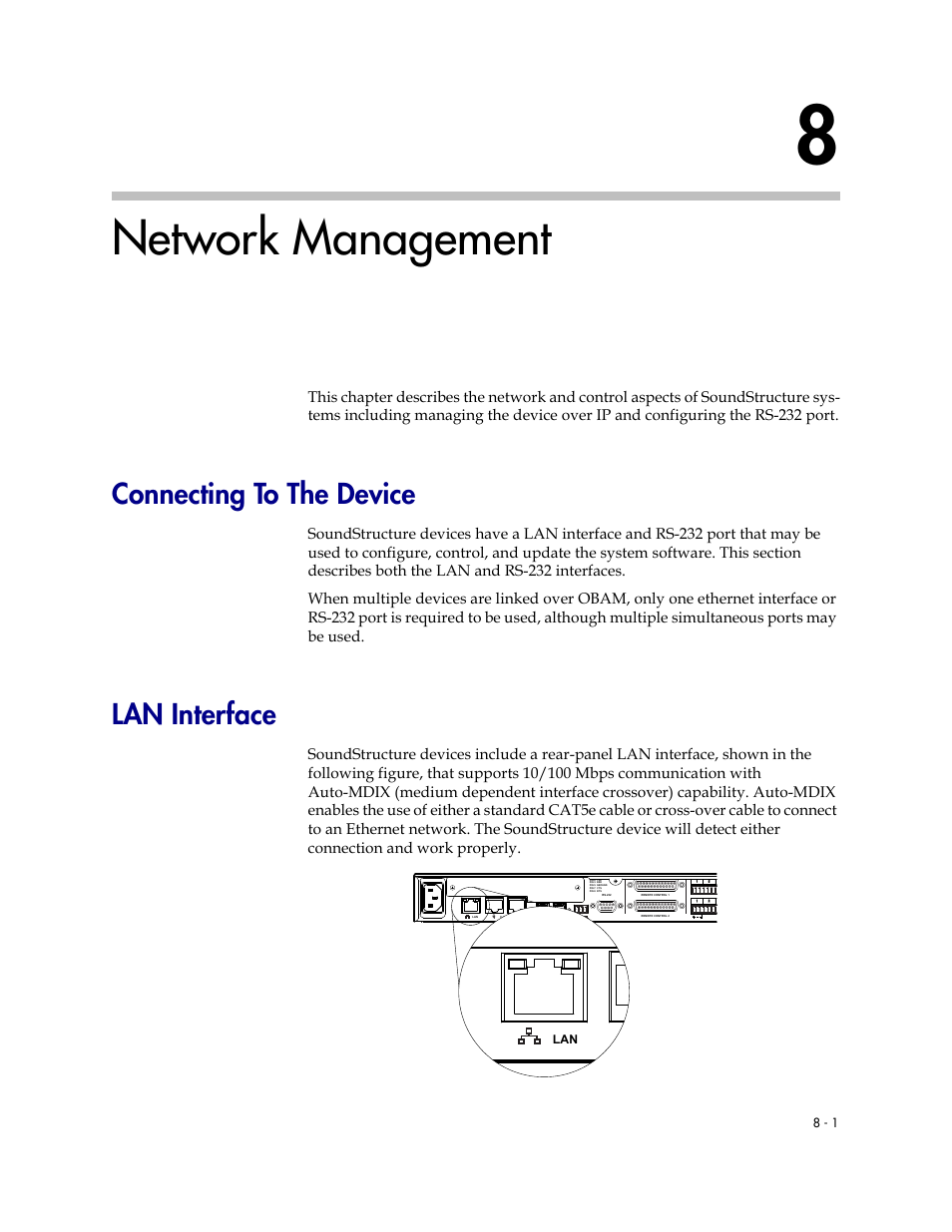 Network management, Connecting to the device, Lan interface | Network management –1, Connecting to the device –1 lan interface –1 | Polycom C16 User Manual | Page 207 / 492