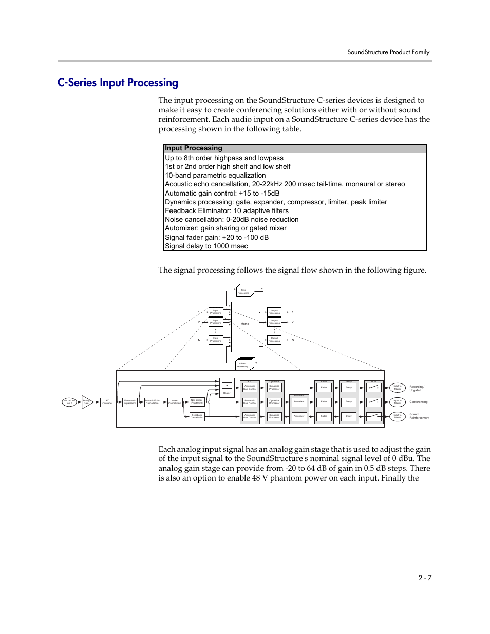 C-series input processing, C-series input processing –7, Soundstructure product family 2 - 7 | Polycom C16 User Manual | Page 21 / 492