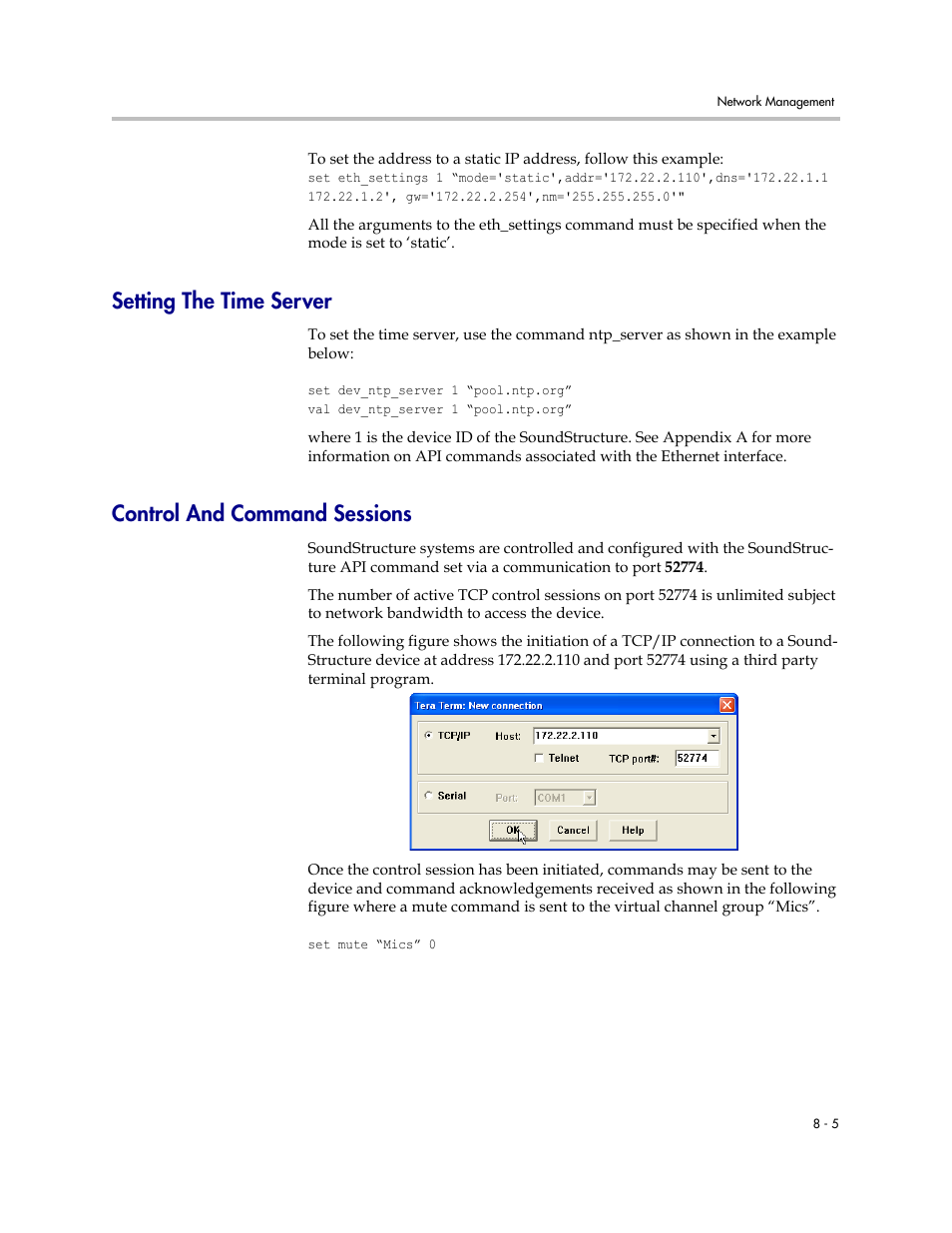 Setting the time server, Control and command sessions | Polycom C16 User Manual | Page 211 / 492