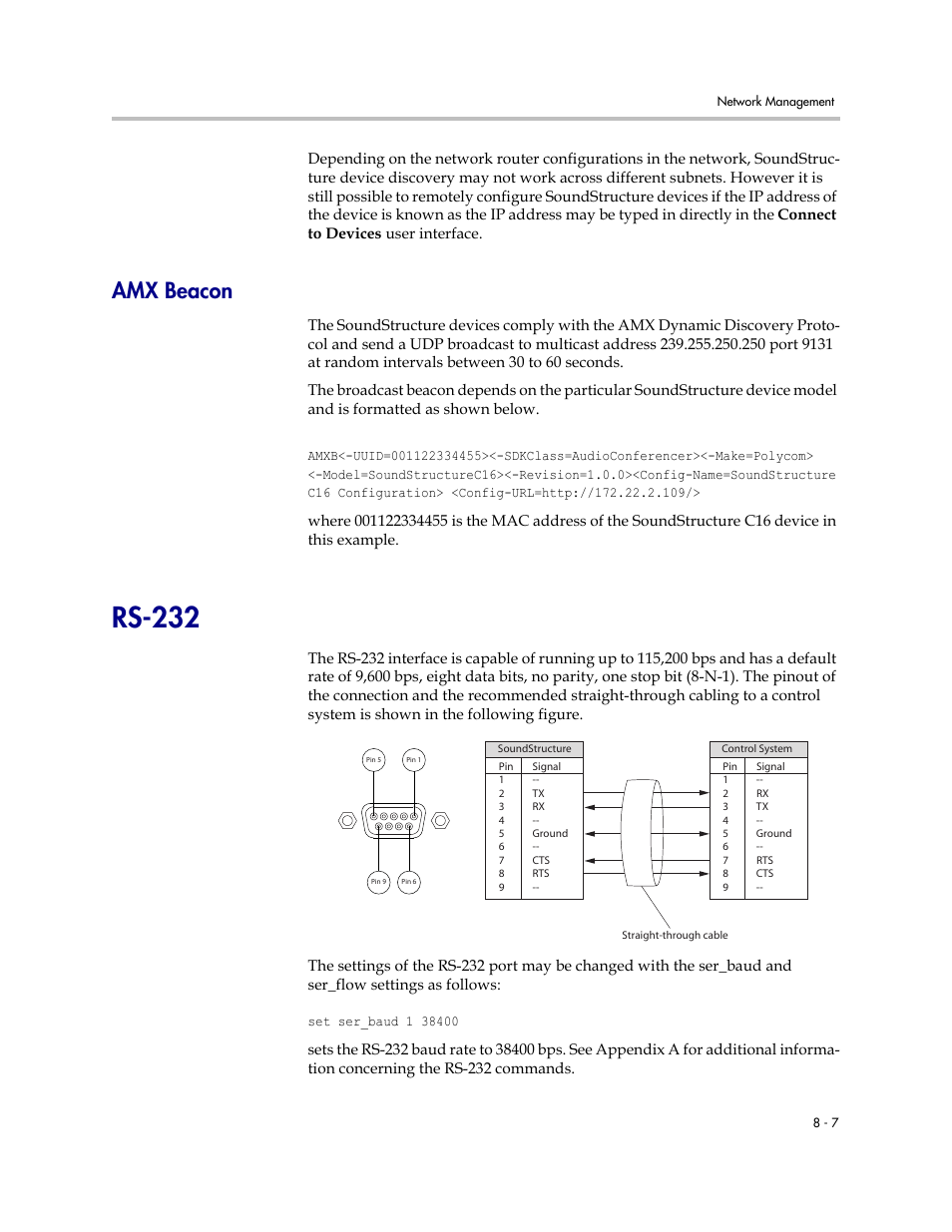 Amx beacon, Rs-232, Amx beacon –7 | Rs-232 –7 | Polycom C16 User Manual | Page 213 / 492