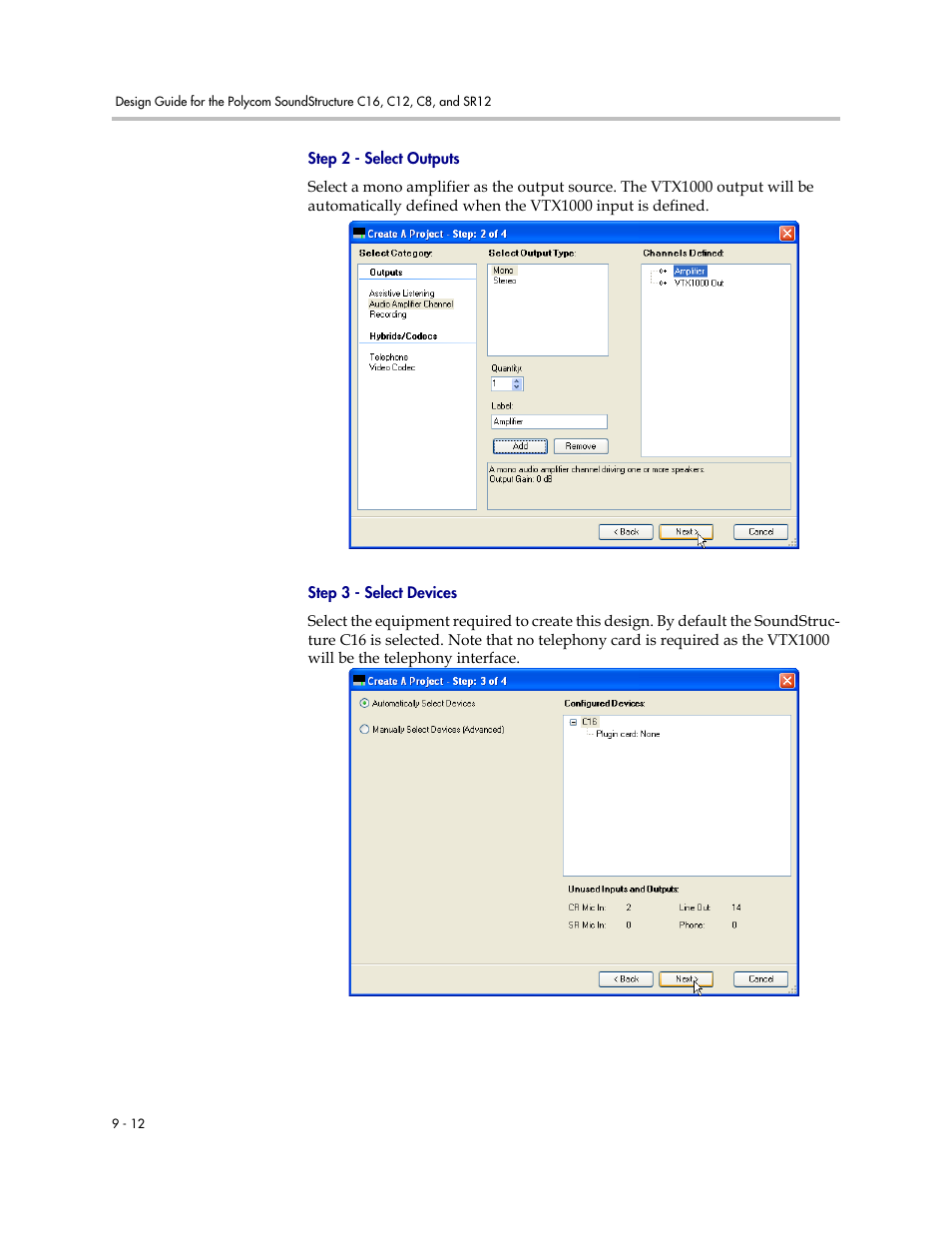 Step 2 - select outputs, Step 3 - select devices | Polycom C16 User Manual | Page 228 / 492