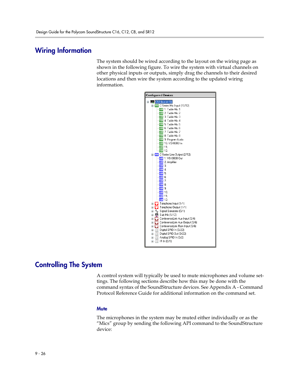 Wiring information, Controlling the system, Mute | Wiring information –26 controlling the system –26 | Polycom C16 User Manual | Page 242 / 492