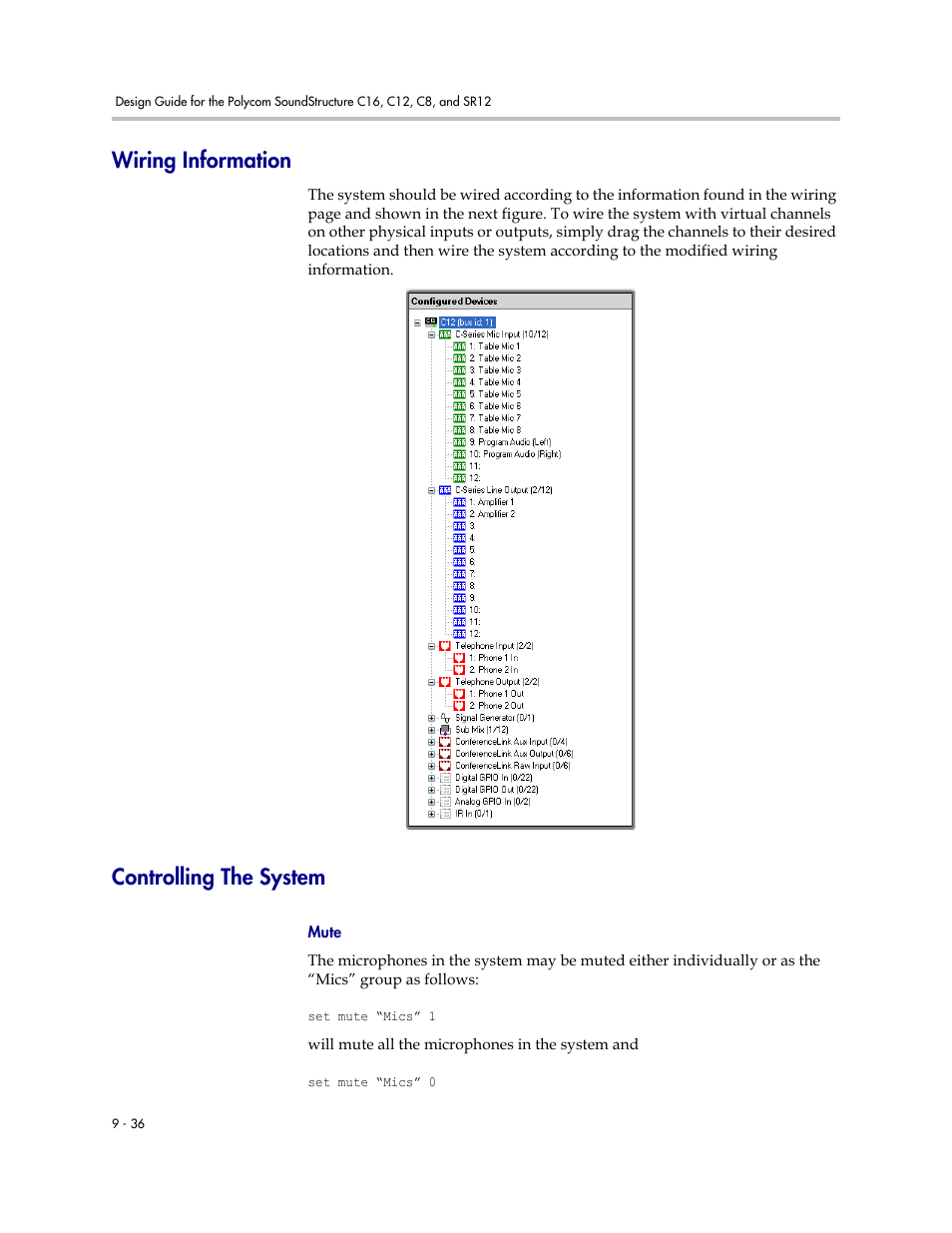 Wiring information, Controlling the system, Mute | Wiring information –36 controlling the system –36 | Polycom C16 User Manual | Page 252 / 492