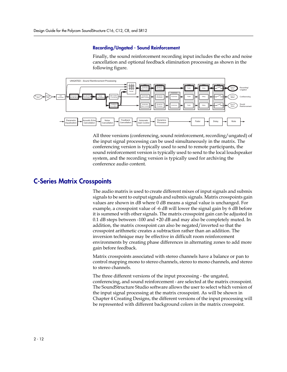 Recording/ungated - sound reinforcement, C-series matrix crosspoints, C-series matrix crosspoints –12 | Polycom C16 User Manual | Page 26 / 492