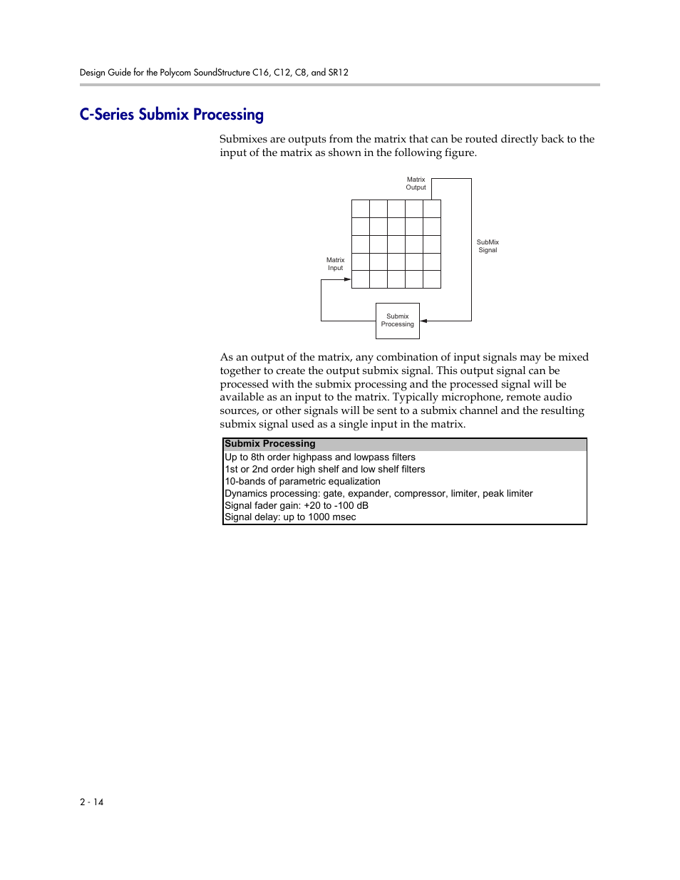 C-series submix processing, C-series submix processing –14 | Polycom C16 User Manual | Page 28 / 492