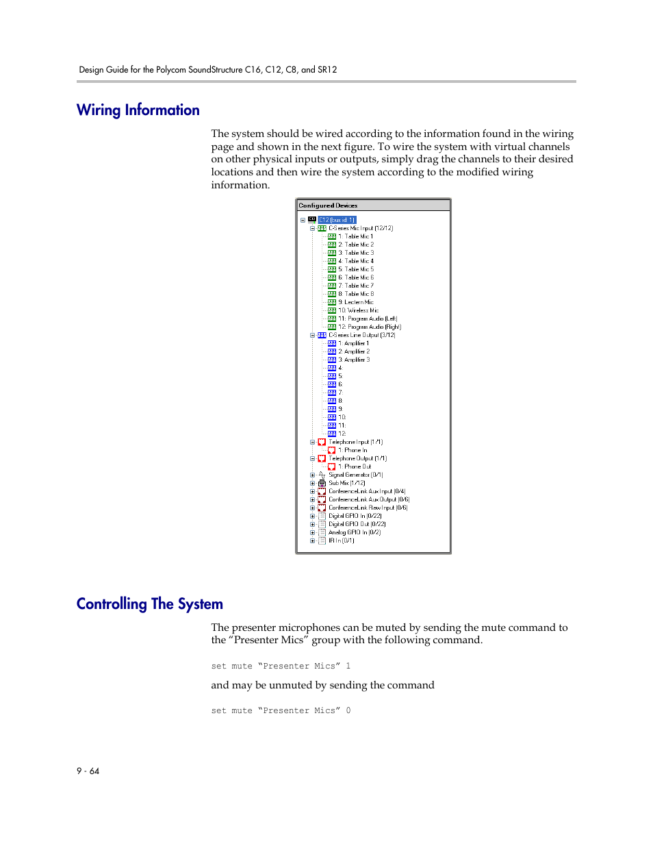 Wiring information, Controlling the system, Wiring information –64 controlling the system –64 | Polycom C16 User Manual | Page 280 / 492