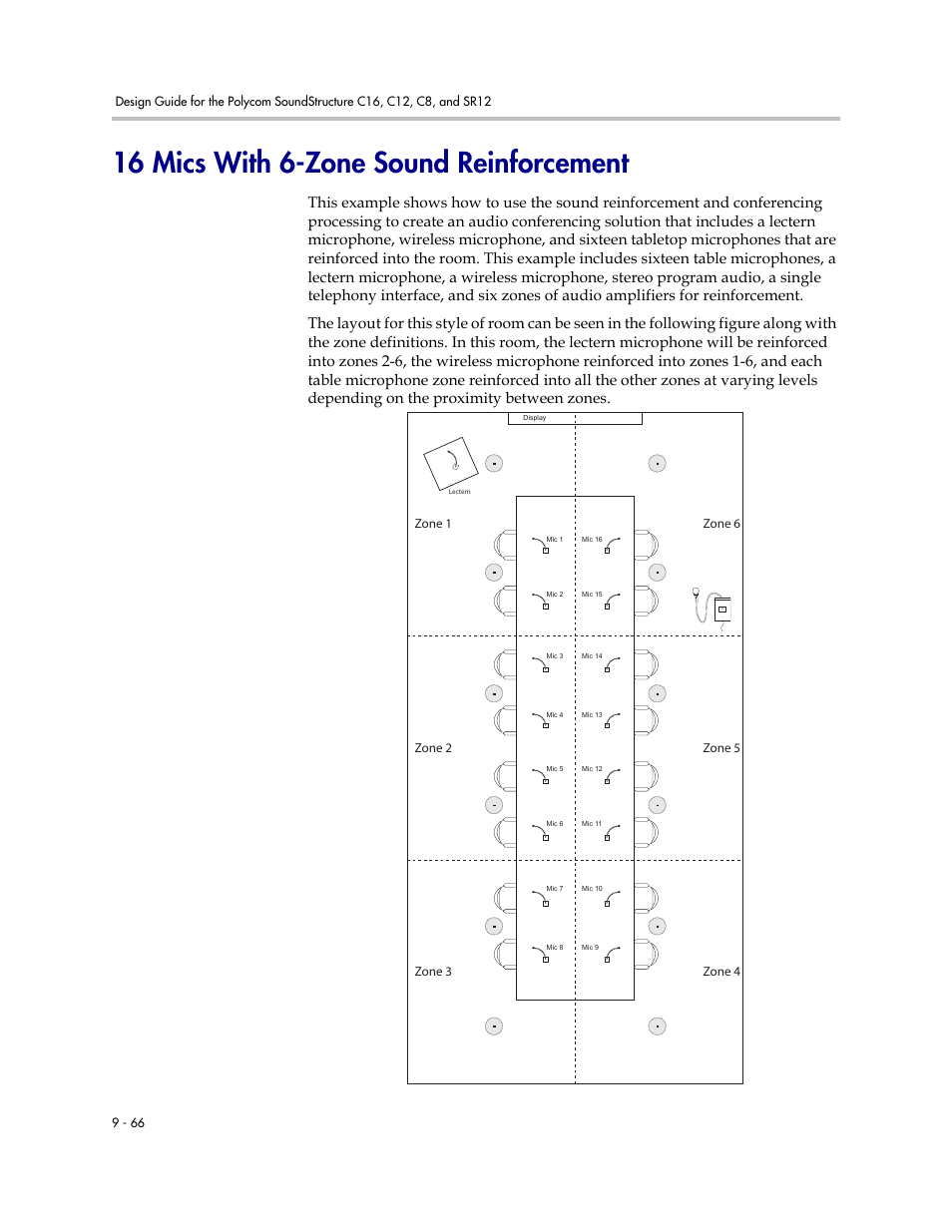 16 mics with 6-zone sound reinforcement, 16 mics with 6-zone sound reinforcement –66 | Polycom C16 User Manual | Page 282 / 492