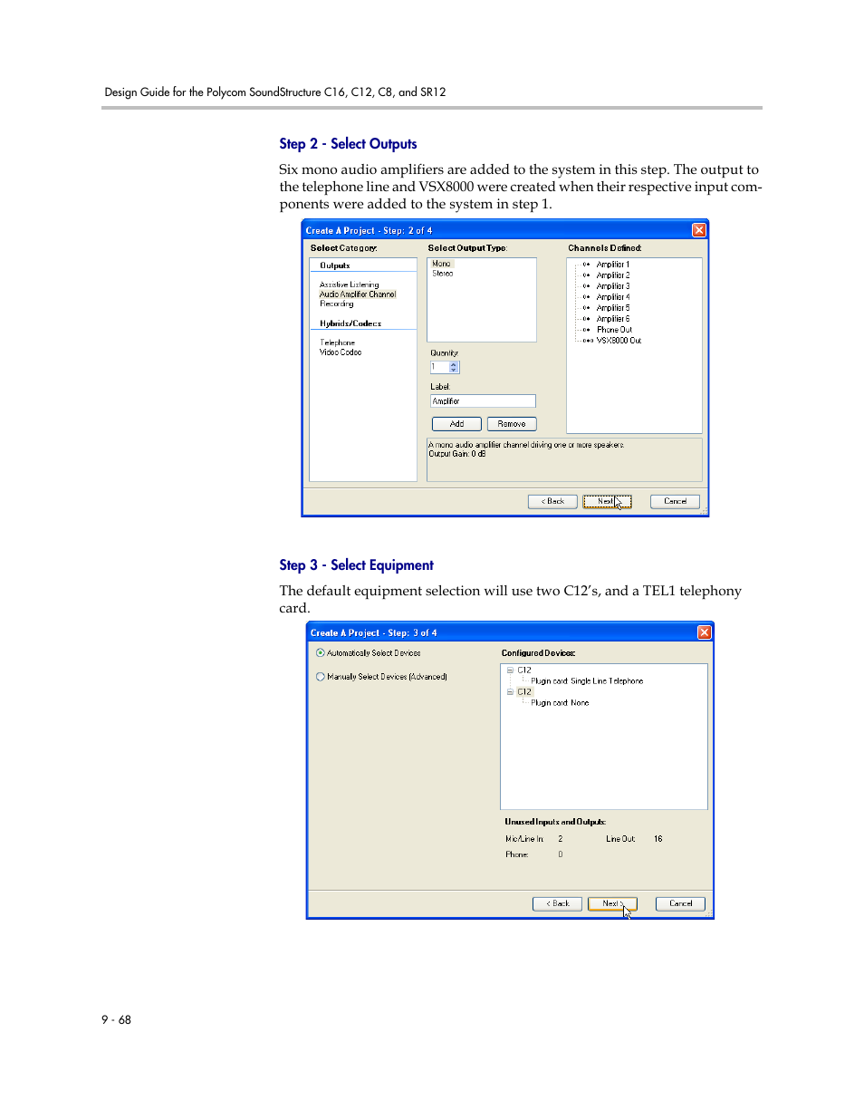 Step 2 - select outputs, Step 3 - select equipment | Polycom C16 User Manual | Page 284 / 492