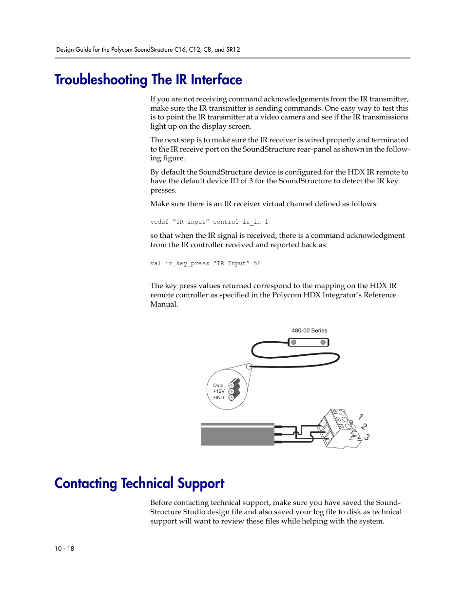 Troubleshooting the ir interface, Contacting technical support | Polycom C16 User Manual | Page 326 / 492