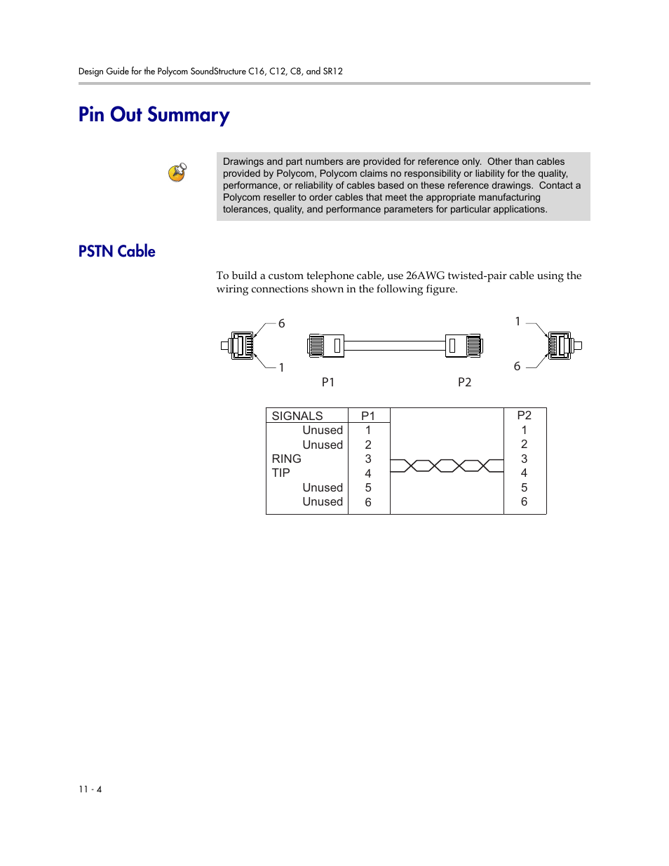 Pin out summary, Pstn cable, Pin out summary –4 | Pstn cable –4 | Polycom C16 User Manual | Page 332 / 492