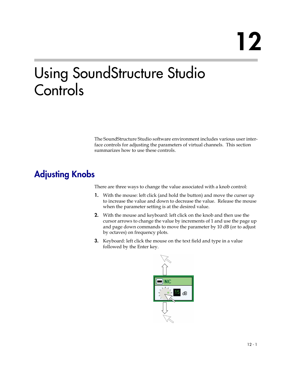 Using soundstructure studio controls, Adjusting knobs, 12 using soundstructure studio controls –1 | Adjusting knobs –1 | Polycom C16 User Manual | Page 339 / 492