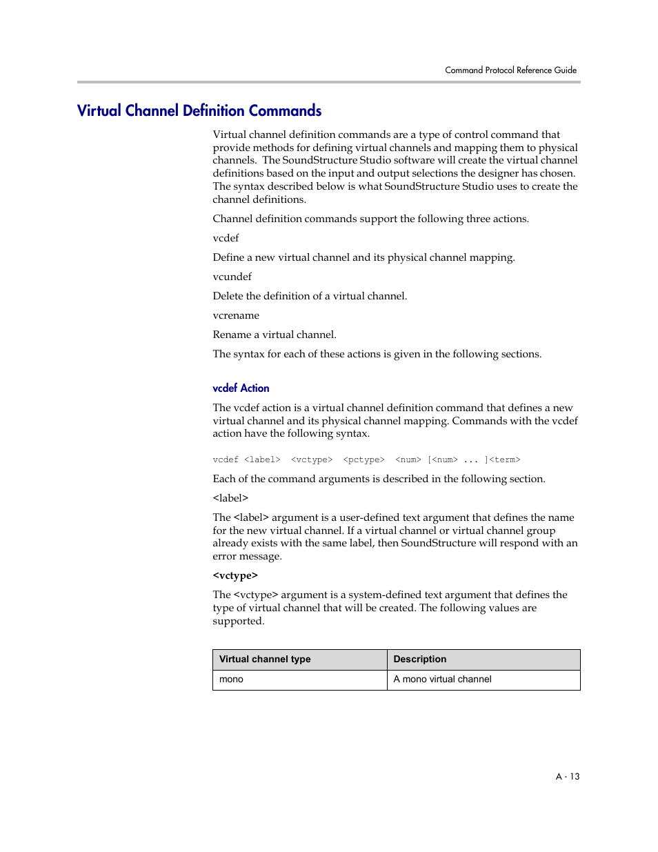 Virtual channel definition commands, Vcdef action | Polycom C16 User Manual | Page 355 / 492