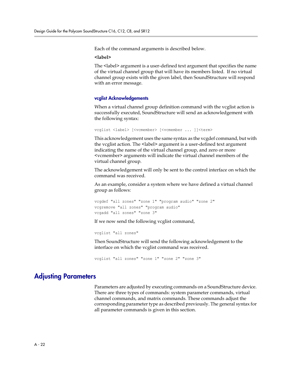 Vcglist acknowledgements, Adjusting parameters | Polycom C16 User Manual | Page 364 / 492