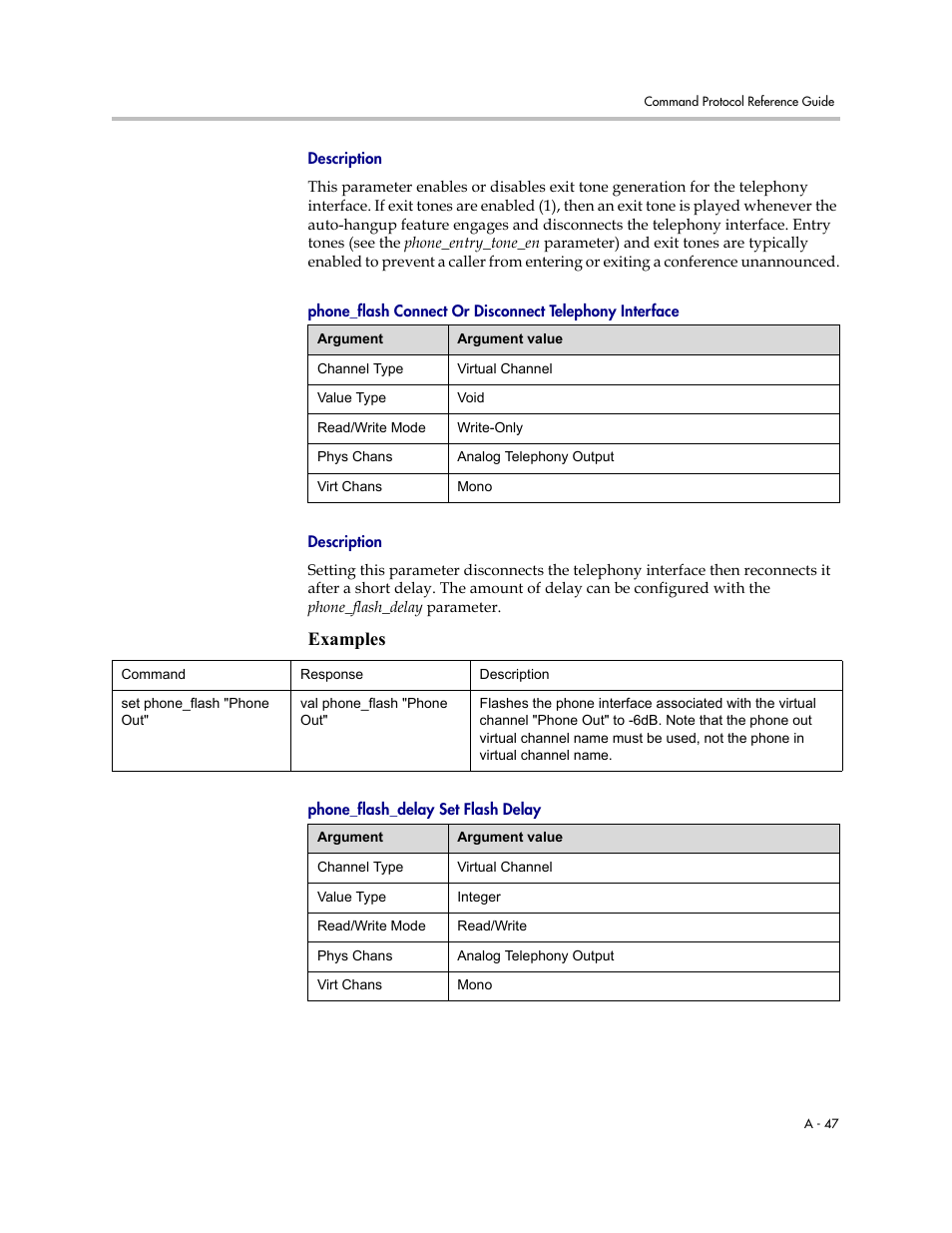 Description, Phone_flash_delay set flash delay, Examples | Polycom C16 User Manual | Page 389 / 492