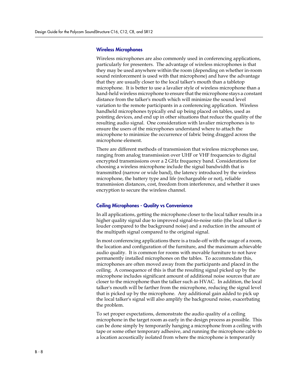 Wireless microphones, Ceiling microphones - quality vs convenience | Polycom C16 User Manual | Page 470 / 492