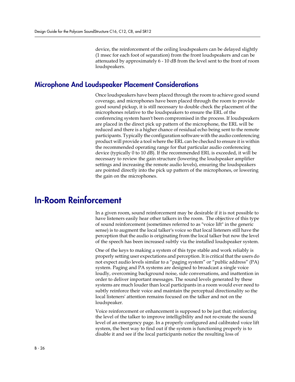 In-room reinforcement | Polycom C16 User Manual | Page 488 / 492