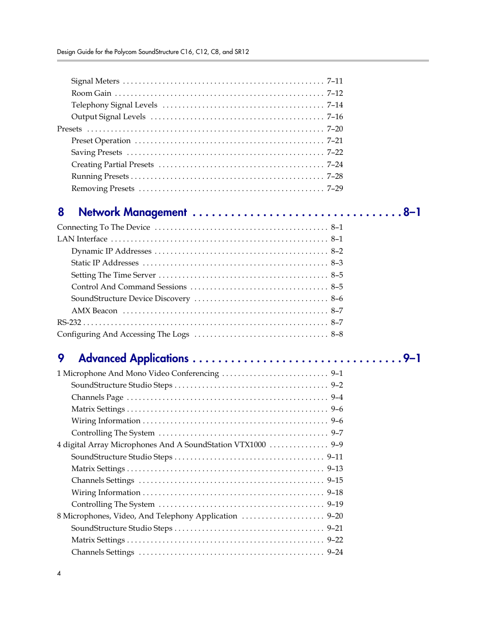 8network management –1, 9advanced applications –1 | Polycom C16 User Manual | Page 6 / 492