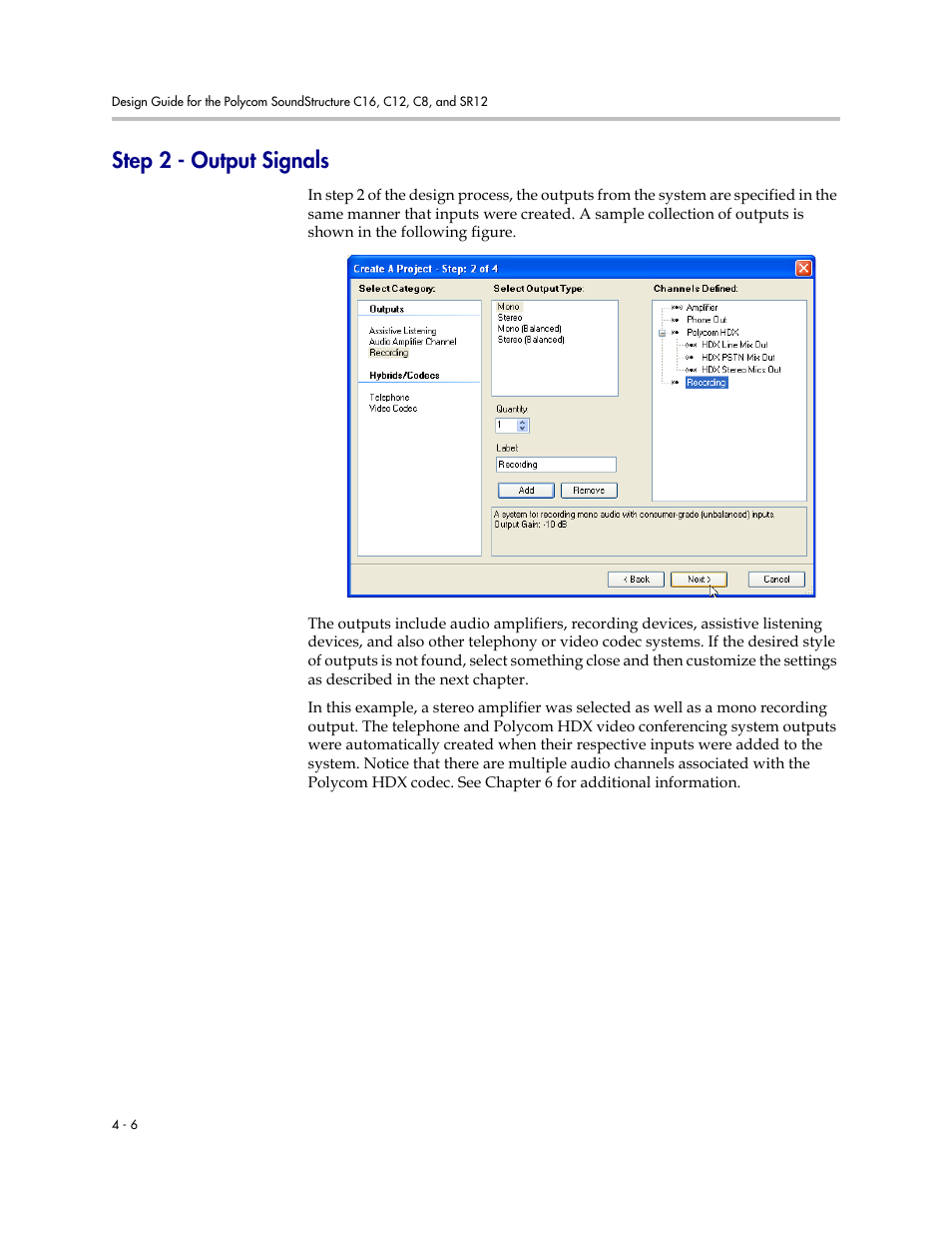 Step 2 - output signals, Step 2 - output signals –6 | Polycom C16 User Manual | Page 74 / 492
